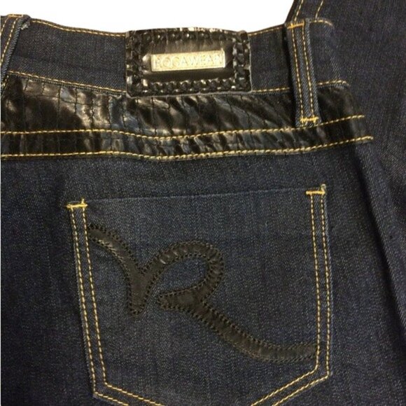 Y2K Rocawear Jeans Black Faux Leather Zipper Pockets Size 7 - Picture 3 of 7